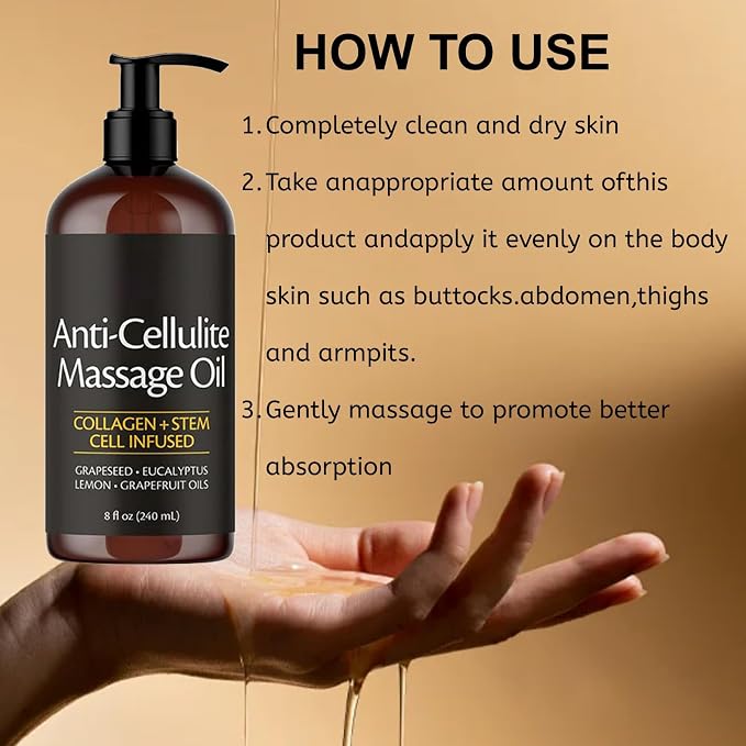 Firming Body Anti-Cellulite Massage Oil with Collagen Helps Smooth the Appearance of Cellulite & Improve Skin Texture – Refreshing Aromatherapy Body Oil for Legs & Full Body 8 fl oz (1pcs)