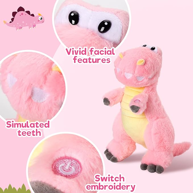 Houwsbaby 13'' Glowing LED T-Rex Dinosaur Light Up Stuffed Animal Soft Colorful Plush Toy Hugging Present for Kids Boys Girls Babies Accompany at Night Pet Decoration Holiday Birthday,Pink