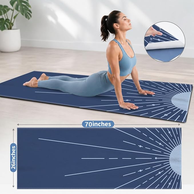 Yoga Mat Towel, Hot Yoga Non Slip with 4 Corner Pockets, 70 x 26 in | Soft Absorbent Microfiber With Four Corner Pockets, Fits Over Yoga Mats For Hot Yoga, Pilates, Gym, And Travel