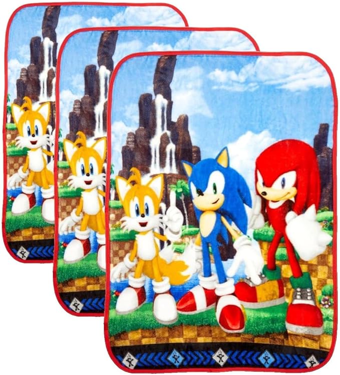 Franco Sonic The Hedgehog Anime Kids Bedding Super Soft Silk Touch Throw, 40 in x 50 in, (Official Licensed Product) (Pack of 3)