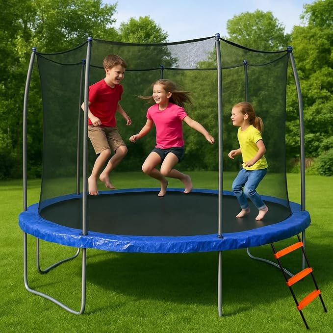 N1Fit Trampoline Ladder - Universal 3-Step Trampoline Steps Supporting up to 220 lbs - Powder Coated & UV Treated Trampoline Stairs Accessories for Kids All Weather Exposure - Sturdy & Safe Design