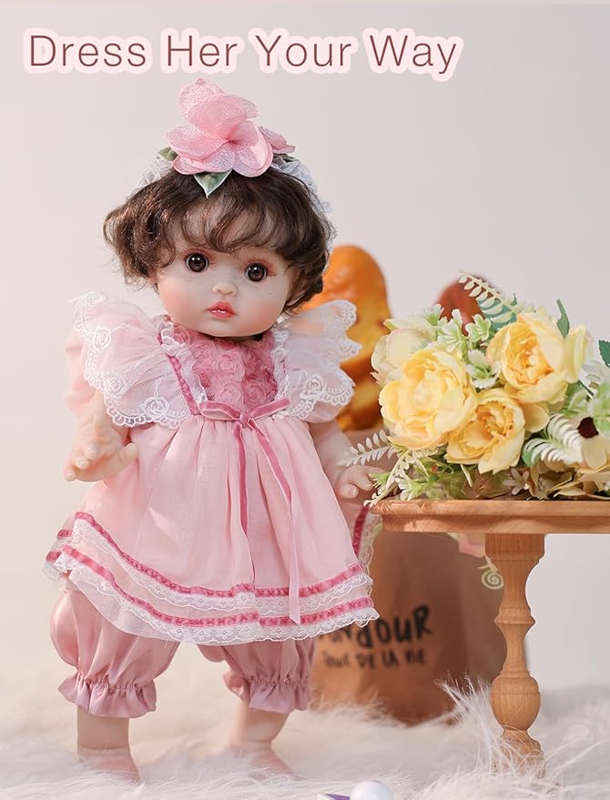 Baby Dolls, 18 Inch Realistic Reborn Full Vinyl Baby Doll with Brown Curly Hair, Hand-Painted Freckles & Cozy Red Outfit for Girls Ages 3+, Pretend Play, Display & Collection