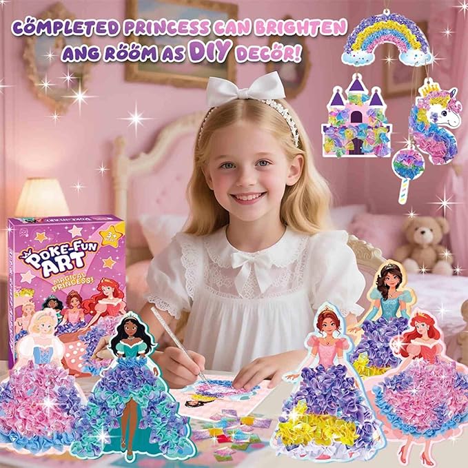 QLKYTALA Poke Poke Art Kits for Girls - Arts and Crafts for Kids 4-8 - 4 5 6 7 8 Year Old Girl Birthday Gifts - Princess Dress-Up DIY Creative Activity Toys