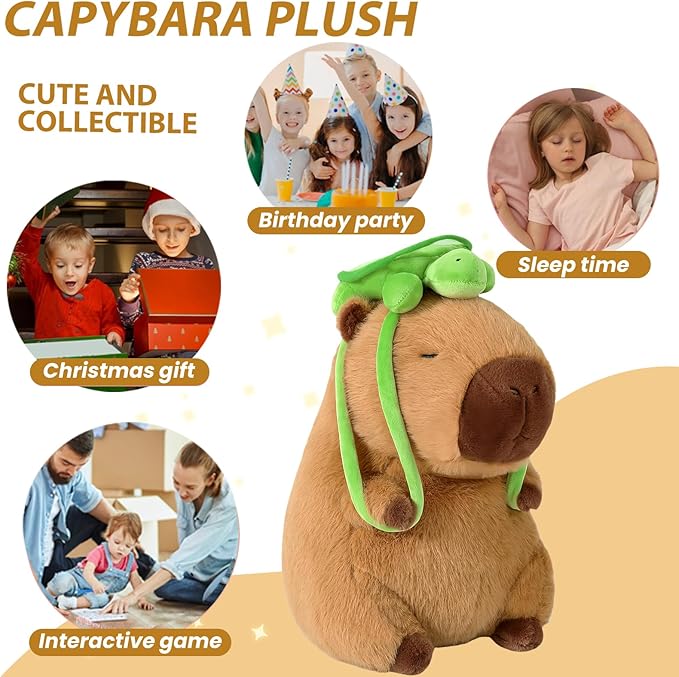 Capybara Plush-11.8Inch Cute Capybara Stuffed Animal with Turtle Backpack- Kawaii Soft Capibara Pillow Birthday Gifts for Adults and Kids