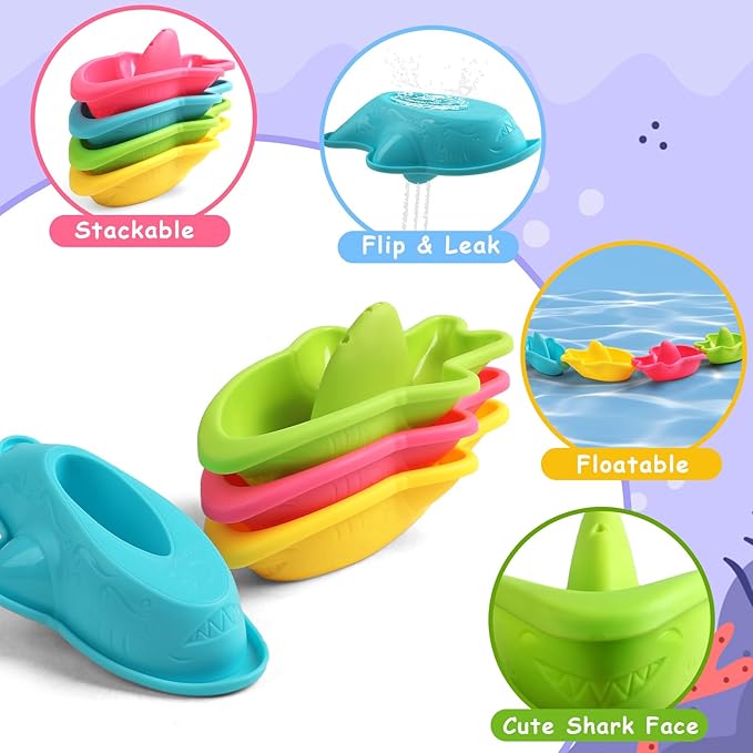Baby Bath Toys for Kids Ages 1-3 11PCS Toddler Bath Toys Mold Free Bathtub Toys for 12+ Months Pool Water Table Beach Sand Toys Stacking Cups Floating Boats for 1 2 3 4 5 6 Years Old Girls Boys Gifts