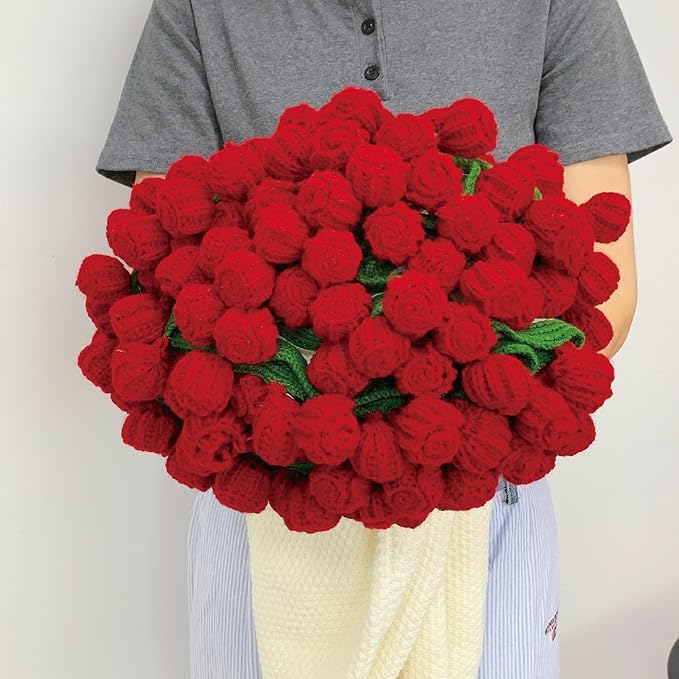 Crochet Flowers Bouquet Blanket, Handmade Rose Blanket, 59 Inch Round Floral Soft and Romantic Gifts for Birthday, Mother's Day, Valentine's Day, Home Decor, Bed, Sofa