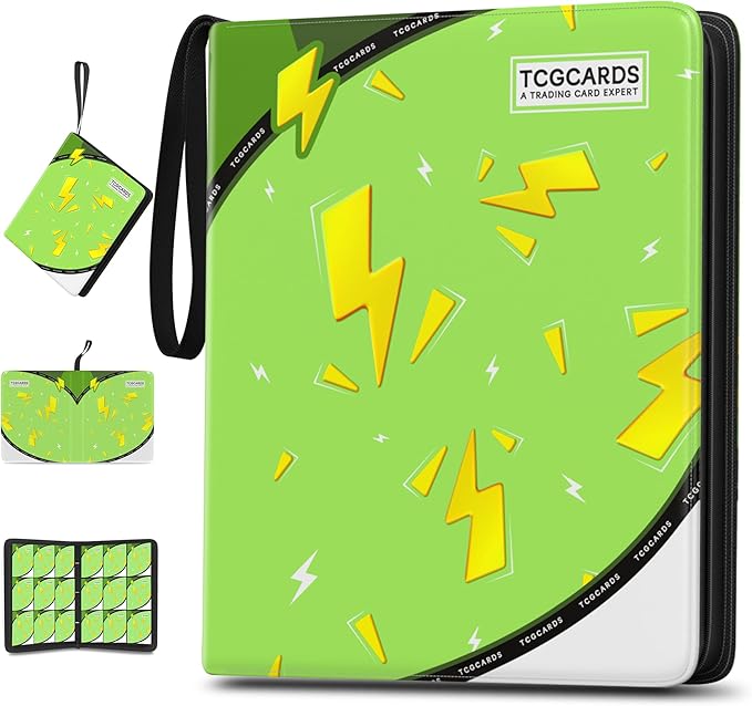 Trading Card Binder 9 Pocket,900 Pocket Card Collection Binder with 50 Removable Sleeves,PU Waterproof Top Card Book,3-Ring Zipper Collectible Trading Card Album for MTG/TCG/Card Holder Gift(Green)
