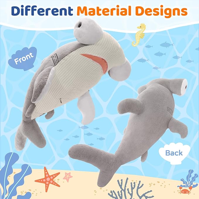 Tezituor 43.3 inch Giant Hammerhead Shark Stuffed Animal, 4ft Large Stuffed Hammerhead Shark Plush Ocean Toys, Realistic Gray Shark Plush Pillow for Girls Boys