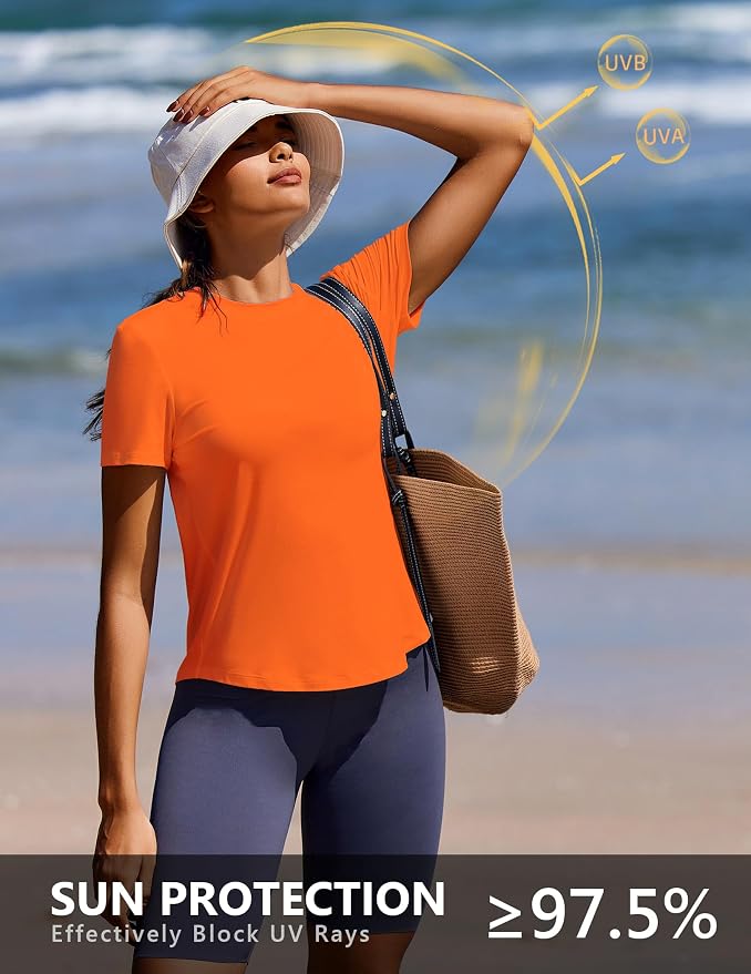 PINSPARK Soft Workout Tops for Women UPF 50+ Sun Protection Shirt Quick Dry Athletic Running Hiking Travel Basic Tee Shirts