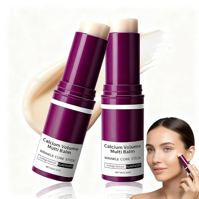 2PCS Cementerre Calcium Multi Balm Stick, Korean Calcium Volume Multi Balm, Collagen Moisturing Stick, Anti-aging, Wrinkles, Sagging, Hydrating, Firming Skin, Suitable for Eyes, Face & Neck-Purple