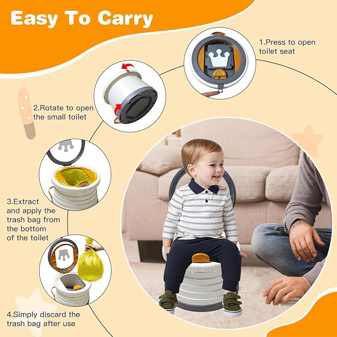2025 Upgraded Portable Potty Training, Travel Potty for Toddler, portable toilet for kids Foldable, Apply to Seat Emergency Toilet for Camping, Outdoor,Car,3 rolls of garbage bags (Transparent-Gray)