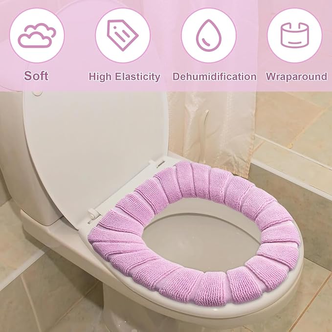 5 Pack Soft Washable Toilet Seat Covers, Thicker & Warmer Stretchable Cloth Pads for Bathroom, Cozy Pink Toilet Accessories Pink