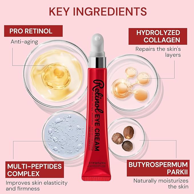 Retinol Eye Cream Anti Aging: Instant Eye Tightener & Wrinkle Repair Moisturizer - Under Eye Bags Treatment for Women - Peptide Eye Serum Reduce Dark Circles & Puffiness, 0.85 fl.oz