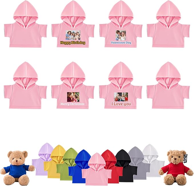 8 Pcs Personalized Teddy Bear Clothes with Photo Text, Custom Stuffed Animal Clothes Fit 8-16inch Stuffed Bear Clothing, Personalized Doll Clothing Make Your Own Plush Doll Shirt