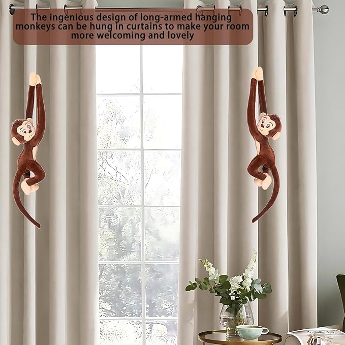 CHELEI2019 35.4" Hanging Monkey Stuffed Animals with Long Arm,Monkey Plush Curtain Toy,Brown