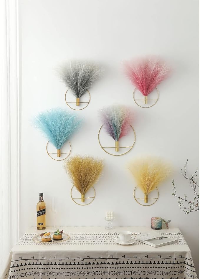 Pretty Jolly Boho Pampas Wall Decor Gold Metal Wall-Mounted Art | Morden Artificial Greenery Display，2 Pack Hanging Planter For Living Room, Bedroom, Bathroom, Dining room