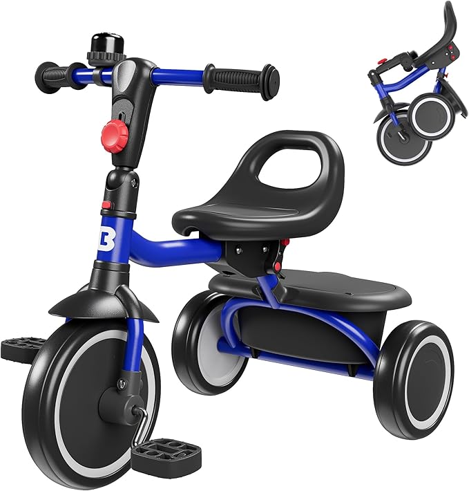 besrey Toddler Tricycle with Bell, Kids Tricycle Age 18 Months to 5 Years, Kids Trike, Toddler Bike for 1.5-5 Year Olds, Baby Trike, Gifts & Toys for Boys & Girls, Blue