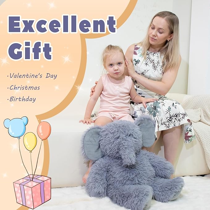 4.2 lbs Elephant Weighted Stuffed Animal 24in, Stuffed Elephant Plush for Adult, Kids, Weight Plush Animal Pillow Gifts on Christmas, Birthday, Valentine's Day