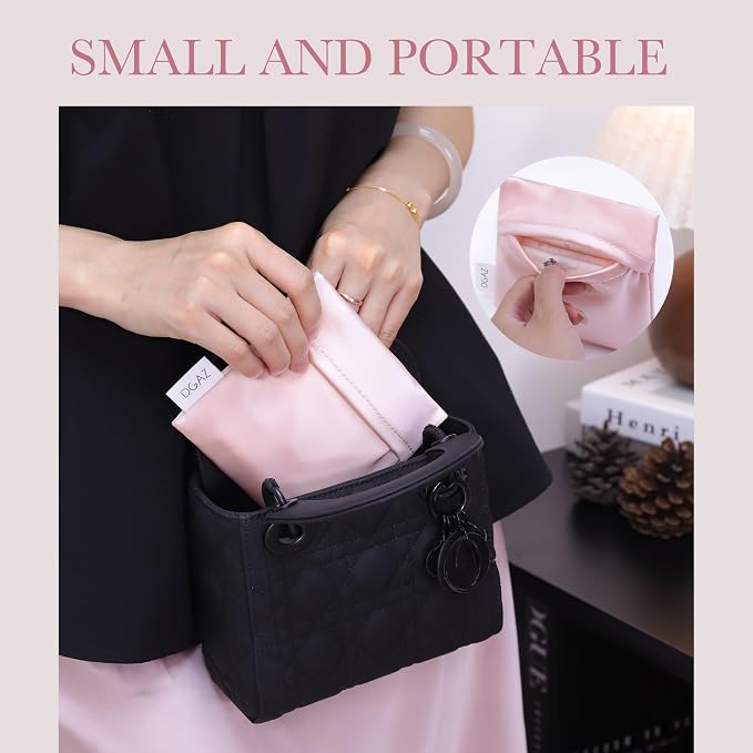 DGAZ Silk Sanitary Napkin Storage Bag, Period Bag for Teen Aged Girls, Portable Period Bag for Panty Liners/Menstrual Cup/Small Tampons，Mini Makeup Bag for Purse(Pink)