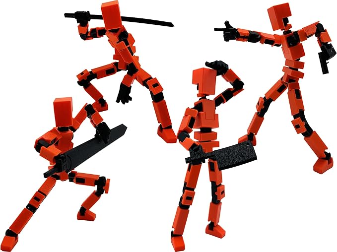(Assembly Completed) 3D Printed Enlarge Body Size 8.13-inch Action Figure Lucky20, Full Body Mechanical Movable Toy, Multiple Accessories, Desk Decoration (Orange)