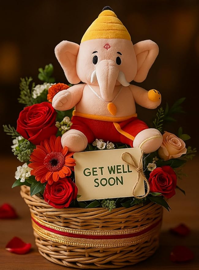 MODI TOYS Baby Ganesh (7 inch) Mantra Singing Plush Toy | Ideal for Newborns, Infants, Toddlers, Grandparents | Best for Diwali, Baby Shower, Birthday, Housewarming