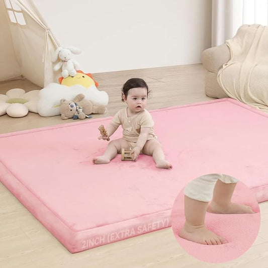Huloo Sleep 2" Extra Thick Baby Play Mat for Floor,Ultra Soft Elasti Foam Mat for Tummy Time & Crawling,Playpen,Non Slip Nursery Rug for Toddlers,Infants,kids,Tatami Style for Yoga,Playroom(Pink)