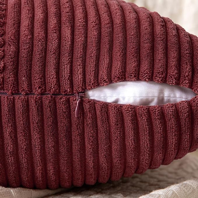 MIULEE Burgundy Decorative Throw Pillow Covers for Couch 18x18 Inch | 2 Pack, Boho Farmhouse Pillow Covers, Soft Cross Corduroy Patchwork Textured Cushion Cases For Bed Sofa