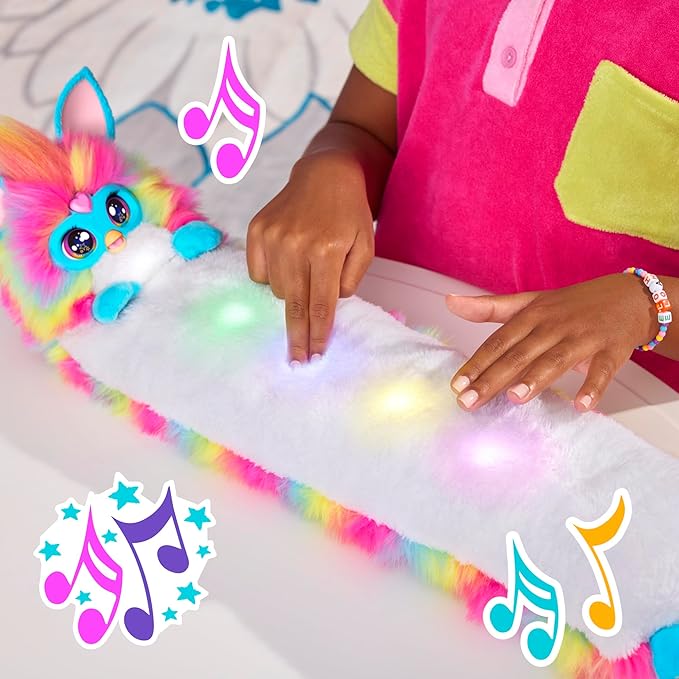 FURBY DJ Interactive Toy, Super Snuggly Rainbow Electronic Plush with Music, Lights, Motion, & Games, Speaks English & Furbish, 32in Long, Ages 6+