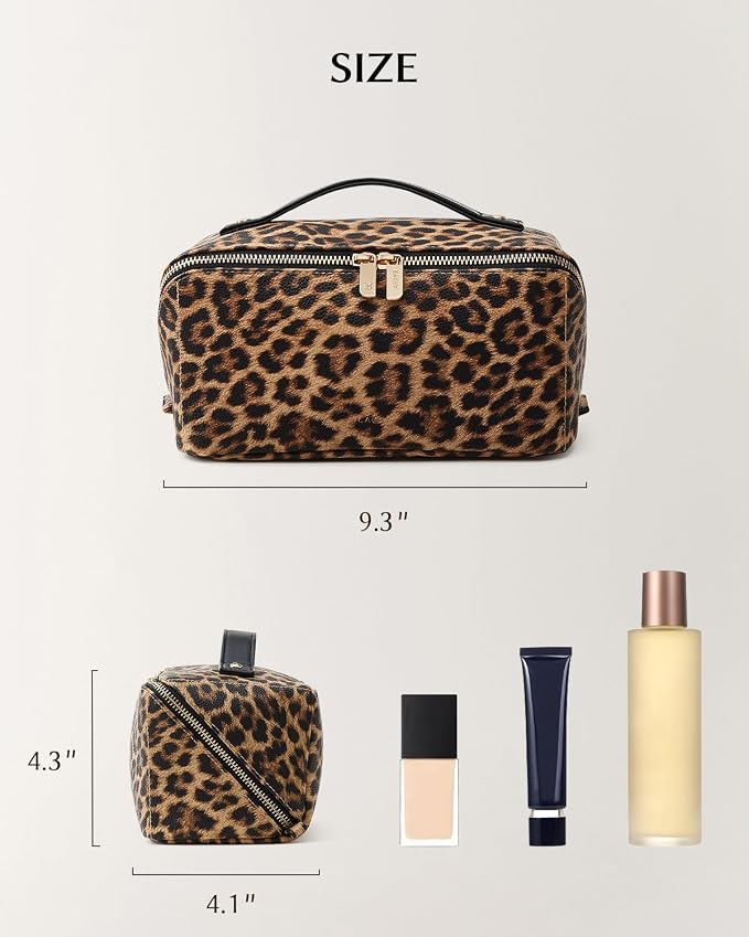 EACHY Travel Makeup Bag, Large Capacity Cosmetic Bag for Women, Waterproof PU Leather, Flat Open Portable Toiletry Bag for Skincare, Brushes & Travel Essentials
