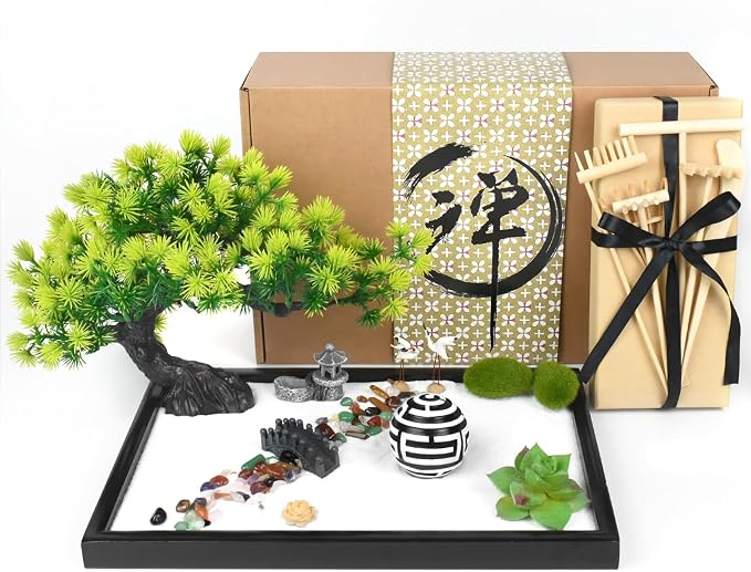 Artcome Japanese Zen Sand Garden for Desk - Home, Office Desk Accessories - Crafted Meditation Therapy Rectangle Tray - Mindful Relaxation Tool for Stress Relief