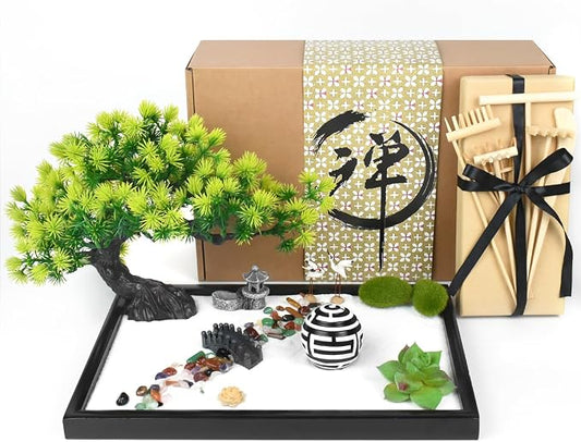 Artcome Japanese Zen Sand Garden for Desk - Home, Office Desk Accessories - Crafted Meditation Therapy Rectangle Tray - Mindful Relaxation Tool for Stress Relief