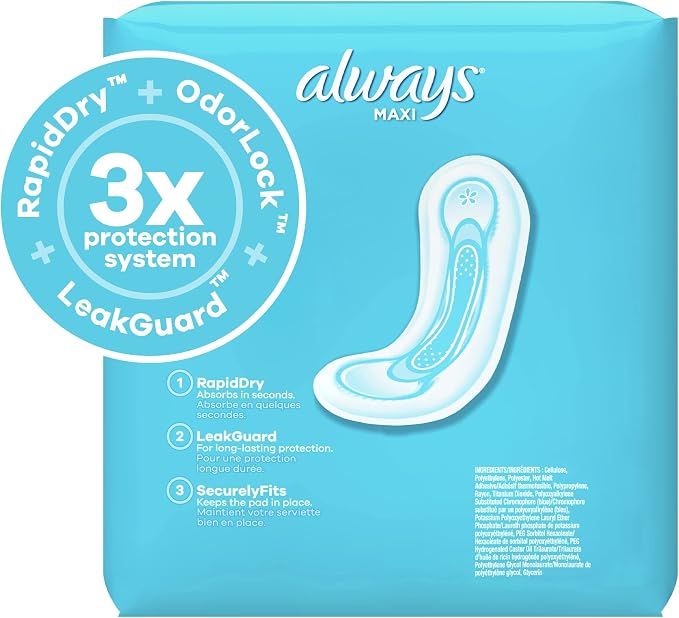 Always, Maxi Pads for Women, Size 2, Long Super Absorbency 26 Count