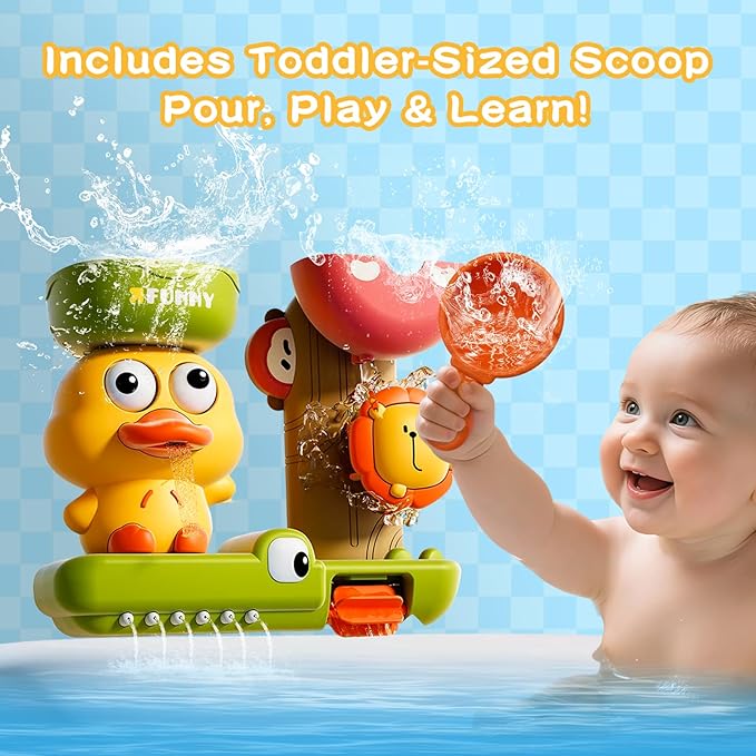 Bath Toys for Toddlers 1-3 with Scoop & Suction Cup, Interactive Duck Bathtub Toys for Bathtime Fun, Baby Bath Toy 2-4, Toddler Shower Wall Toy Boys Girls Birthday Gifts 18+ Months