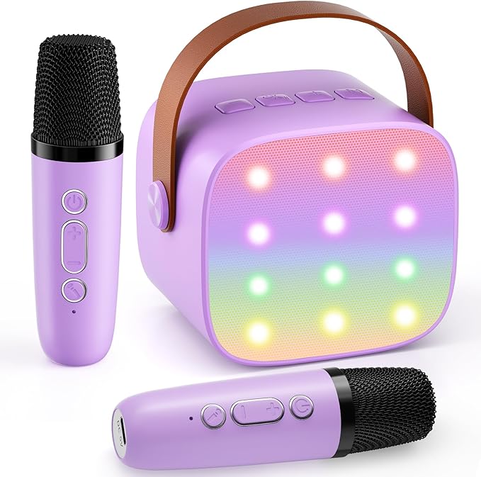 Mini Karaoke Machine with 2 Wireless Microphones, 2026 TOP Kids Portable Bluetooth Karaoke Machine for 3, 4, 5, 6, 7, 8, 9,10,11,12+Year Old, Christmas Birthday Gifts for Girls Boys Adults Home Party