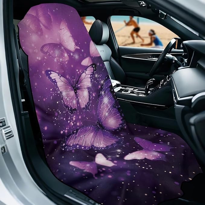 INSTANTARTS Purple Butterfly Towel Car Seat Covers Sports Car Towel Mat for Yoga and Travel