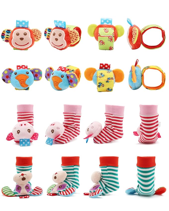 Wrist Rattles Foot Finder Rattle Sock Baby Toy, Rattle Toy, Arm Hand Bracelet Rattle, Feet Leg Ankle Socks, Activity Rattle Present Gift for Newborn Infant Babies Boy Girl Bebe (5 pcs-I)