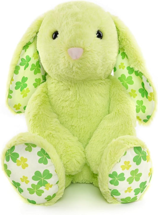 Green Rabbit Bunny Stuffed Animal Plush Toy with Floppy Ears & Shamrock Print for Kids, Boys, Girls, Babies - Perfect, St. Patrick's Day, Birthday, Easter, Christmas, Bedtime Gift