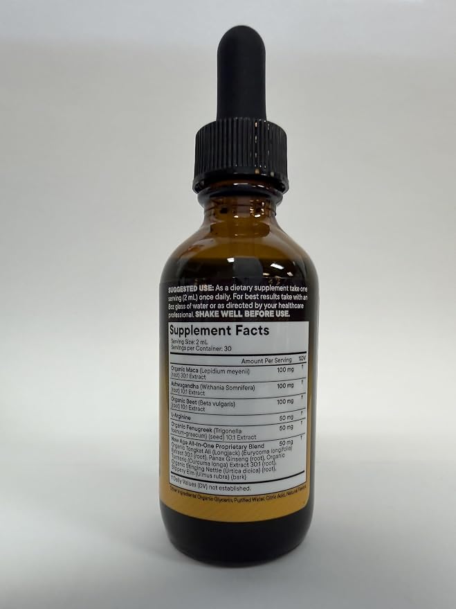 Organic Maca Root Liquid Drops with Ashwagandha, Nettle, Fenugreek, Beet Root and L-Arginine Liquid Multivitamin for Women and Men
