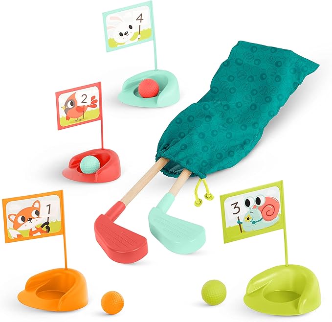 B. toys – Wooden Golf Set for Toddlers with Storage Bag – Sports & Outdoors Pretend Play Toy – 15 Pieces Set – 3+ Years