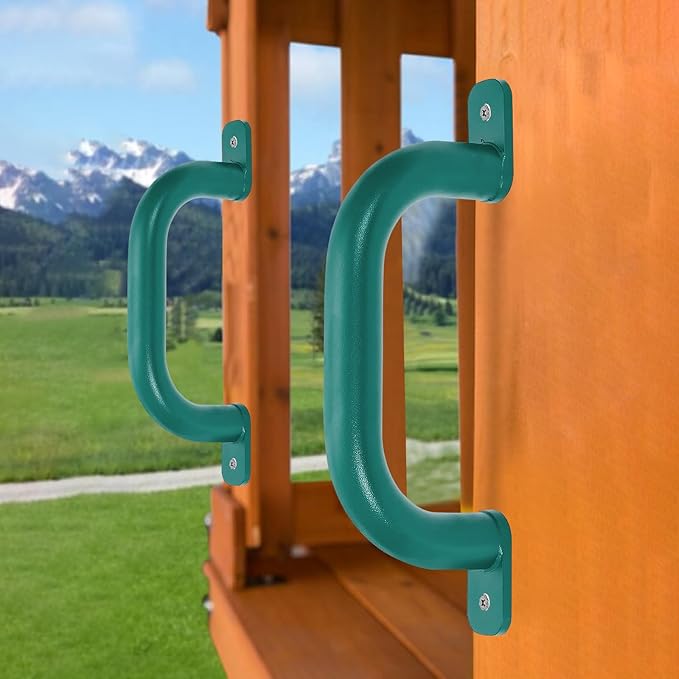 2 Pack 10'' Playground Accessories Handles Green, Outdoor Playset Grab Handles, Swing Set Hardware Kit Handles, Kids Grab Bar for Playhouse,Treehouse, Jungle Gym