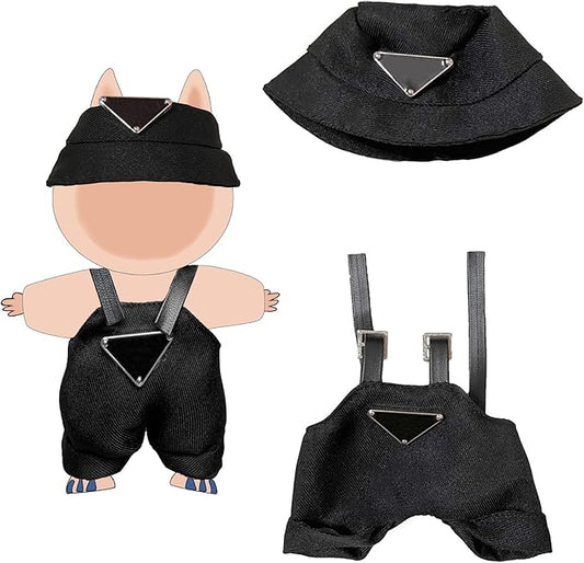Clothes Set for 17cm Doll (NO Doll) Stylish Outfit Accessories Suit Hat & Overalls Set Black Denim Suit