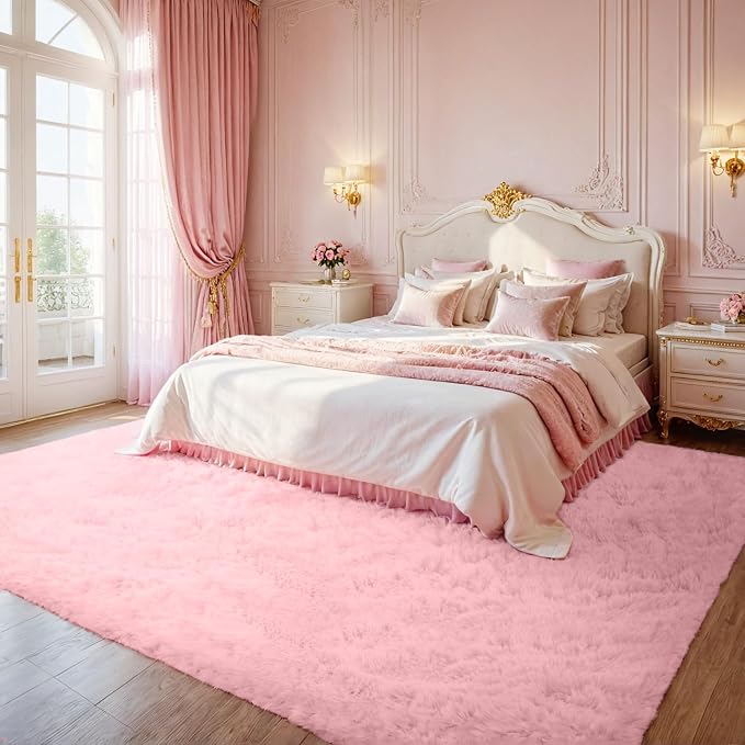 8x10 Area Rug for Living Room: Soft Fluffy Shag Pink Rugs for Bedroom, Non-Slip Large Fuzzy Plush Rug Indoor Floor Carpet for Nursery Kids Boys Girls Room, Dorms, Playroom, Modern Home Decor