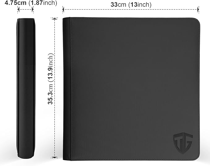 12 Pockets Trading Card Zipper Binder for 720 Cards| Secure Side Loading Pockets | Trading Card Album Folder | Compatible with YuGiOh, MTG(Black 12)