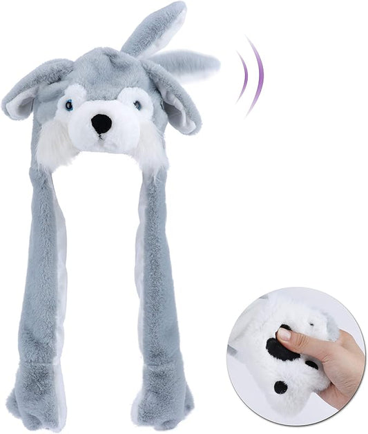 Animal Hat with Ears Moving Jumping Pop Up Beating Hat Plush Holiday Cosplay Dress Up Funny Gift for Kids