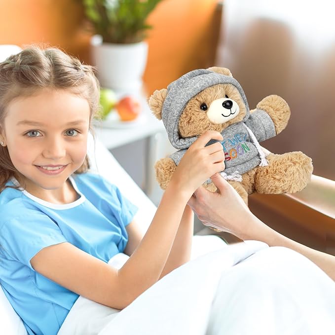 Get Well Soon Teddy Bear Stuffed Animal with Gift Box Removable Hoodie for Comfort and Love, for Kids, Women & Men in Tough Time, Get Well Soon Gifts Basket with Beautiful Greeting Card