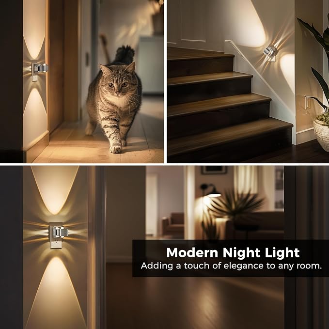 L LOHAS LED Night Light Projector, Night Lights Plug into Wall Light Sensor | Dusk to Dawn Sensor, Silver Swivel Nightlight for Kids, Soft White Ambient Lighting for Bathroom, Gaming Room,2 Pack