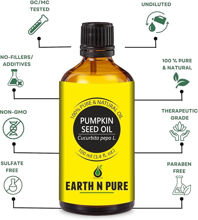Earth N Pure Pumpkin Seed Oil (Kaddu Oil) Cold Pressed, Natural and Therapeutic Grade - 100 ml