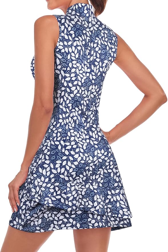Viracy Tennis Dress for Women Sleeveless Golf Dresses with Shorts and Pockets Ruffle Zip Up Stand Collar Golf Outfits