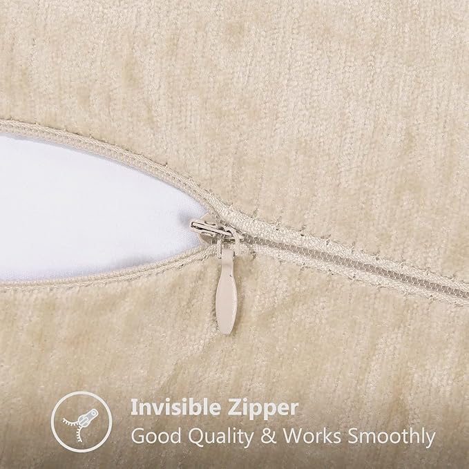 decorUhome Soft Chenille Throw Pillow Covers 26x26 Set of 2 Beige | Fall Textured Decorative Throw Pillow Cases Stitched Edge Modern Farmhouse Luxury Boho Velvet for Couch Sofa Bed Home Decor