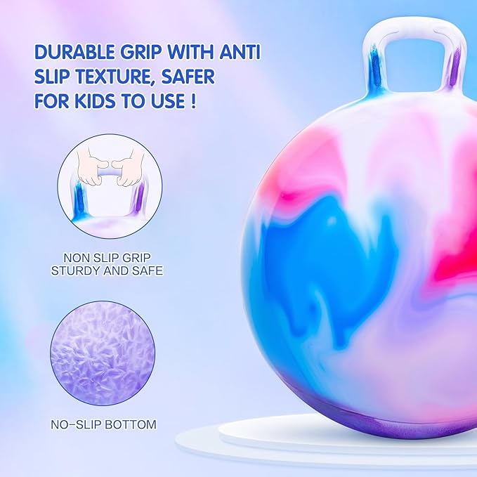 INPANY Hopper Ball, 18 Inches Bouncy Ball with Handles, Bouncing Bounce Balls Hopper, Inflatable Jumping Hopping Toys for Kids Ages 3-6, Hoppity Hop Girls Boys Gifts, Pump Included
